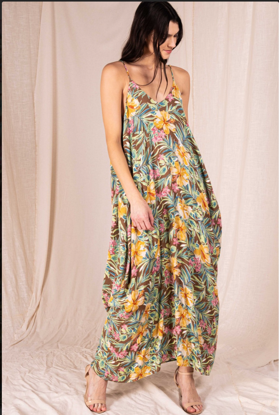 Tropical floral maxi dress